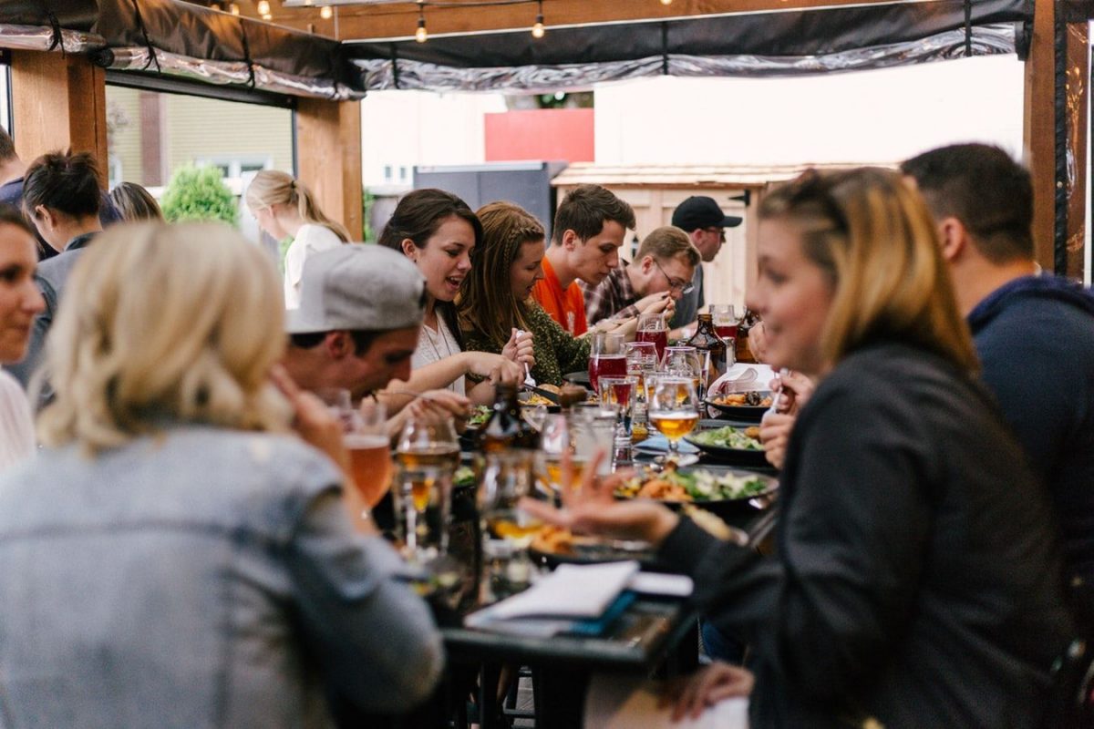 A large family enjoying a meal together