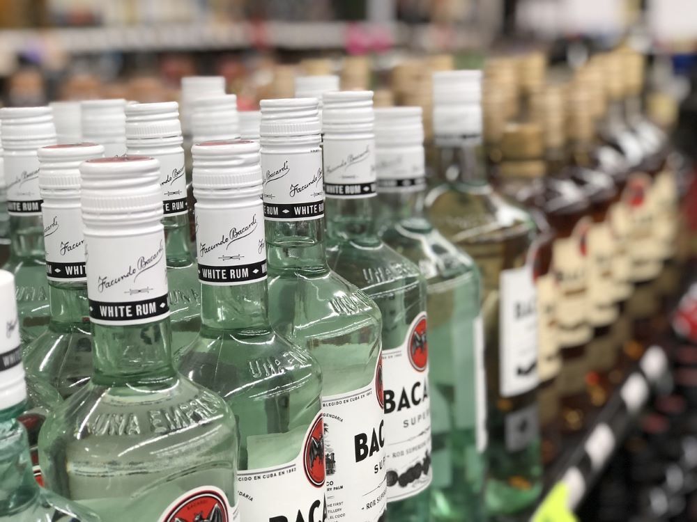 liquor stocked on shelves